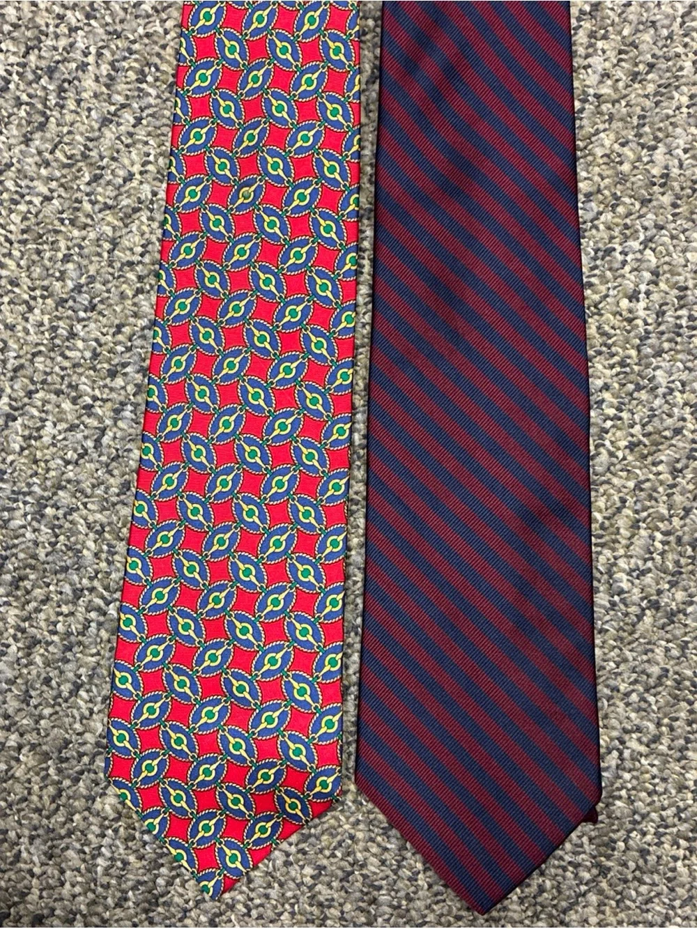 Brooks Brothers Red Geometric Tie and Navy & Red Striped Tie made in USA